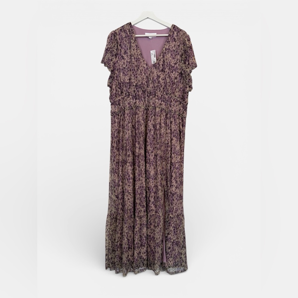 Floral V-Neck Maxi Dress in Mauve Purple